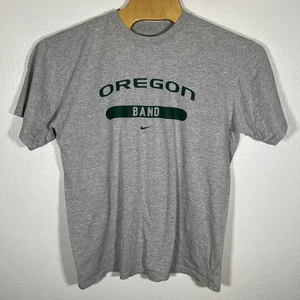 Nike Oregon Ducks Band T Shirt Men's Size Large Gray Green Center Swoosh - Picture 2 of 6